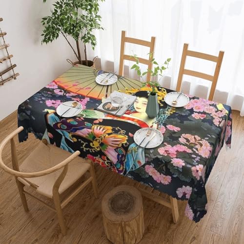FLYIFE Rechteckige Tischdecke mit japanischem Geisha-Motiv, 183 x 137 cm, wasserabweisend, knitterfrei, perfekt für Essen und Veranstaltungen von FLYIFE