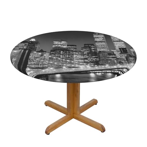New York bedruckte runde Tischdecke – elastische Einfassung, runde Tischdecke, 138 cm, wasserdicht, knitterfrei von FLYIFE