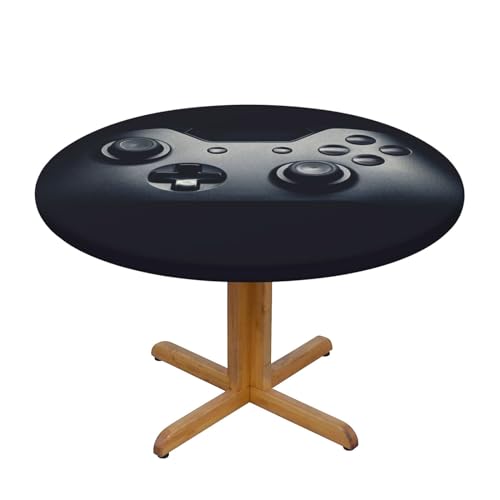 Runde Tischdecke mit Gaming-Controller-Motiv, bedruckt, elastische Kanten, runde Tischdecke, 122 cm, wasserdicht, knitterfrei von FLYIFE