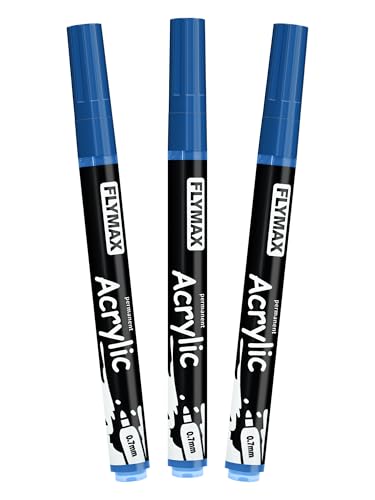 Blau Marker Stifte 0,7mm – Permanent Marker Blau Acrylic Wasserbasis Wasserfest Schnelltrocknend Fein (3er Pack) von FLYMAX