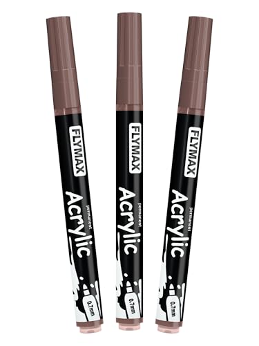 Braun Marker Stifte 0,7mm – Permanent Marker Braun Acrylic Wasserbasis Wasserfest Schnelltrocknend Fein (3er Pack) von FLYMAX