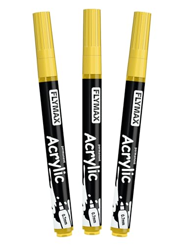 Gelb Marker Stifte 0,7mm – Permanent Marker Gelb Acrylic Wasserbasis Wasserfest Schnelltrocknend Fein (3er Pack) von FLYMAX