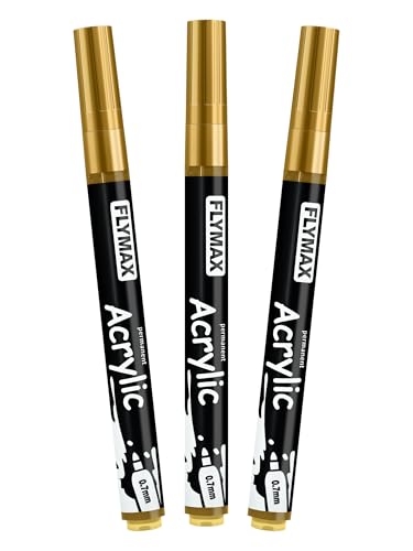 Gold Marker Stifte 0,7mm – Permanent Marker Gold Acrylic Wasserbasis Wasserfest Schnelltrocknend Fein (3er Pack) von FLYMAX