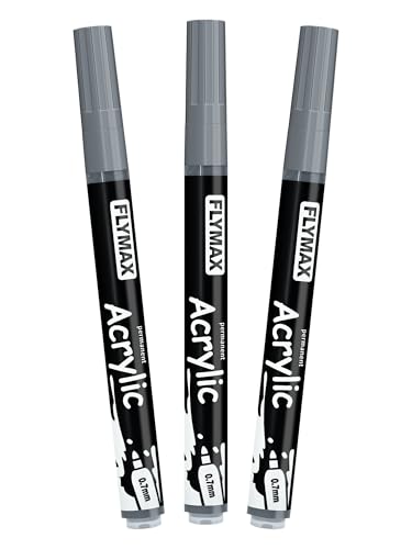 Grau Marker Stifte 0,7mm – Permanent Marker Grau Acrylic Wasserbasis Wasserfest Schnelltrocknend Fein (3er Pack) von FLYMAX