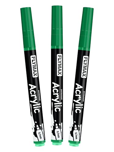 Grün Marker Stifte 0,7mm – Permanent Marker Grün Acrylic Wasserbasis Wasserfest Schnelltrocknend Fein (3er Pack) von FLYMAX