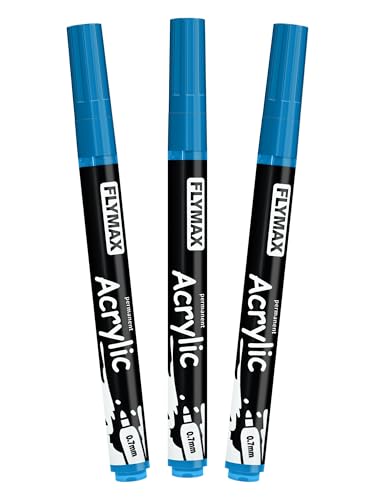 Hellblau Marker Stifte 0,7mm – Permanent Marker Hellblau Acrylic Wasserbasis Wasserfest Schnelltrocknend Fein (3er Pack) von FLYMAX