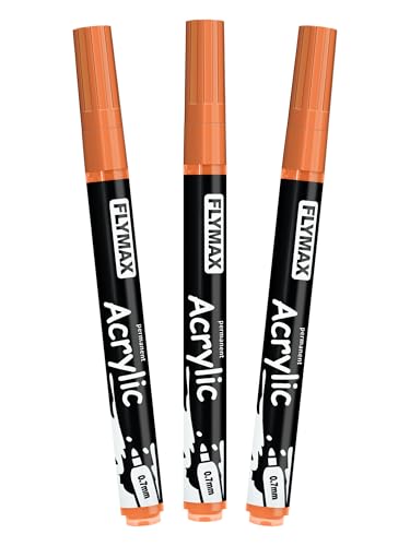 Orange Marker Stifte 0,7mm – Permanent Marker Orange Acrylic Wasserbasis Wasserfest Schnelltrocknend Fein (3er Pack) von FLYMAX