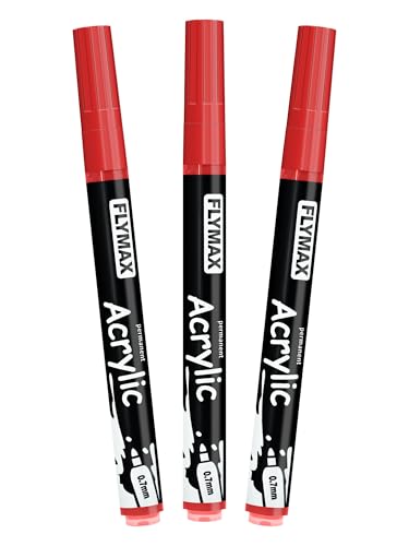Rot Marker Stifte 0,7mm – Permanent Marker Rot Acrylic Wasserbasis Wasserfest Schnelltrocknend Fein (3er Pack) von FLYMAX