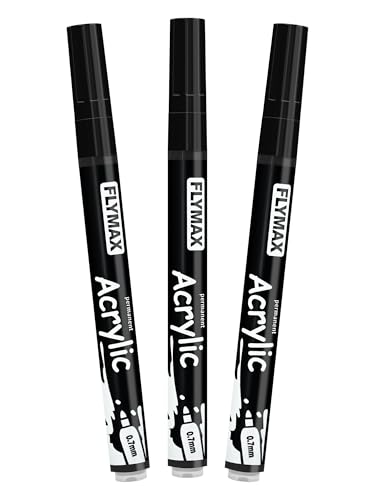 Schwarz Marker Stifte 0,7mm – Permanent Marker Schwarz Acrylic Wasserbasis Wasserfest Schnelltrocknend Fein (3er Pack) von FLYMAX