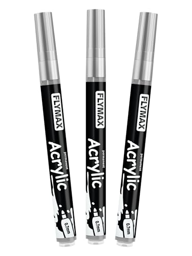 Silber Marker Stifte 0,7mm – Permanent Marker Silber Acrylic Wasserbasis Wasserfest Schnelltrocknend Fein (3er Pack) von FLYMAX