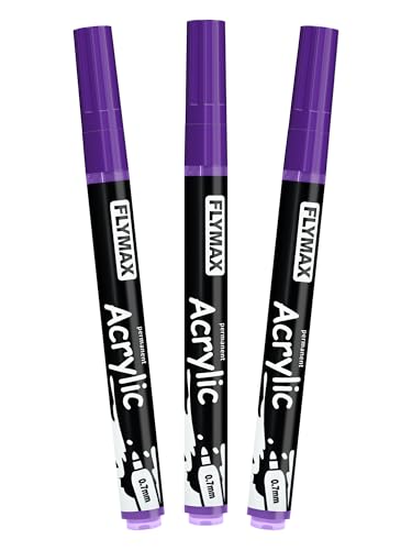 Violett Marker Stifte 0,7mm – Permanent Marker Violett Acrylic Wasserbasis Wasserfest Schnelltrocknend Fein (3er Pack) von FLYMAX