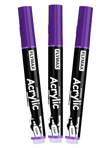 Violett Marker Stifte 2,5mm – Permanent Marker Violett Acrylic Wasserbasis Wasserfest Schnelltrocknend Mittel (3er Pack) von FLYMAX