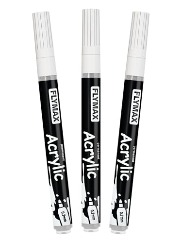 Weiß Marker Stifte 0,7mm – Permanent Marker Weiß Acrylic Wasserbasis WasserfestSchnelltrocknend Fein (3er Pack) von FLYMAX