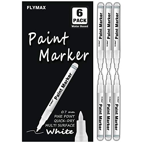 Weißer Stift, 6 Stück 0.7mm Acryl Weiß Permanent Marker Holz Stein Kunststoff Leder Glas Stein Metall Leinwand Keramik Extra Fein Spitze Wasserfest Deckend Wasserbasis von FLYMAX