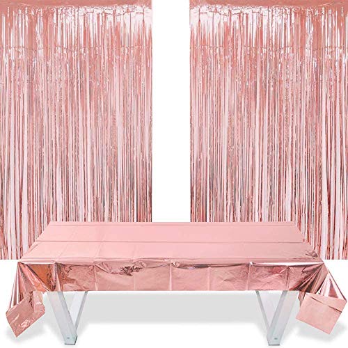 FLZONE 2 Stück Roségold Metallic Lametta Vorhänge und 1 Stück Folie Tischdecke 1m * 2,7m für Hochzeit Geburtstag Baby Shower Party Dekoration FLZONE 2 Stück Roségold Metallic Lametta Vorhänge und 1 Stück Folie Tischdecke 1m * 2,7m für Hochzeit Geburtstag Baby Shower Party Dekoration von FLZONE
