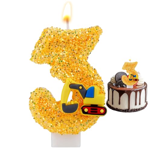 Bagger Geburtstagskerzen Zahlen,Bagger Themar Kuchendeko,Bagger Deko Kindergeburtstag 2 Digger Cake Decoration Bagger Kuchendeko für Jungen,Architektur-Geburtstagsdekoration (Nummer 3) von FLZONHUT