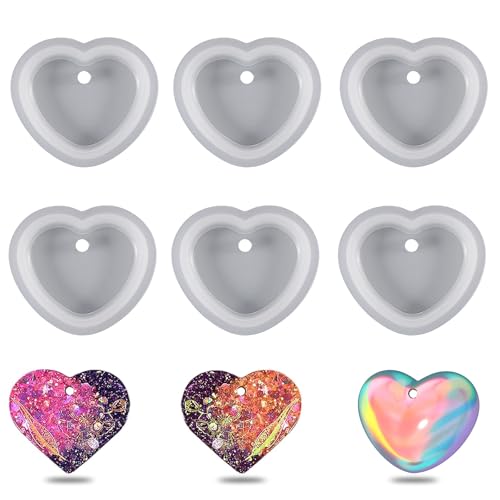 FLZONHUT Herzform Silikonform,6 Stück Silikonform Herz,Liebe Herz Epoxidharz Formen,Liebe mit Loch Silikonformen für DIY-Bastelarbeiten,Schmuck,Anhänger,Ohrringe, 4,7 x 4,2 cm FLZONHUT Herzform Silikonform,6 Stück Silikonform Herz,Liebe Herz Epoxidharz Formen,Liebe mit Loch Silikonformen für DIY-Bastelarbeiten,Schmuck,Anhänger,Ohrringe, 4,7 x 4,2 cm von FLZONHUT