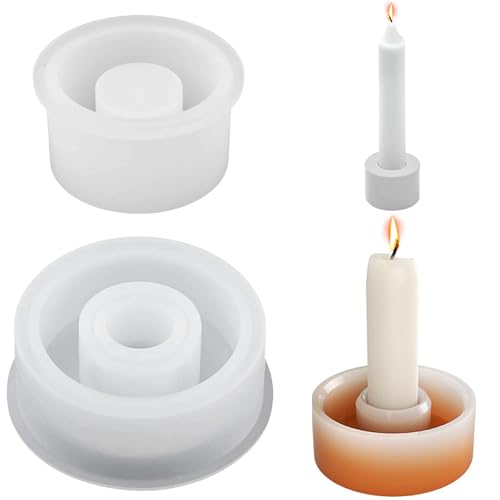 Silikonform Kerzenhalter,2 Stück Silikonformen Gießformen,Gießform Kerzenhalter Runde Silikonform Weihnachten für DIY Kerzenständer Kunst Heimdekoration Ostern von FLZONHUT