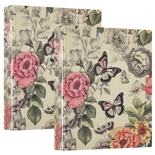 FLildon Rustikale Ringbücher mit 3 Ringbüchern mit Blumenmuster, runde Ringe, für 200 Blatt, 3,8 cm 3-Ringbücher mit 3 transparenten PVC-Taschen und rutschfestem Metallclip FLildon Rustikale Ringbücher mit 3 Ringbüchern mit Blumenmuster, runde Ringe, für 200 Blatt, 3,8 cm 3-Ringbücher mit 3 transparenten PVC-Taschen und rutschfestem Metallclip von FLildon