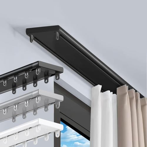 FMCAGNGAKP Vorhangschiene Set 2-läufig, Gardinenschiene, Vorgebohrt, Gardinenstange aus Aluminium für Wohnzimmer und Schlafzimmer(Black,4.5m(3 * 1.5m)) von FMCAGNGAKP