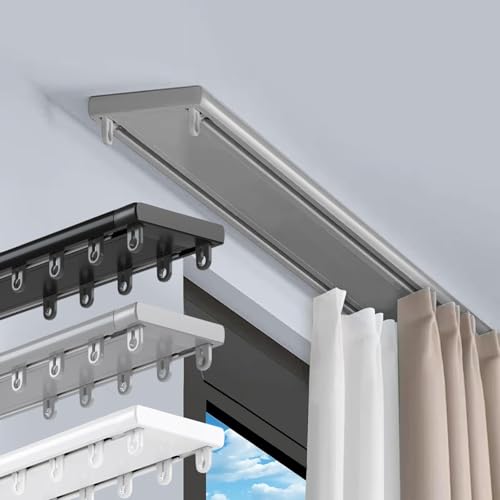 FMCAGNGAKP Vorhangschiene Set 2-läufig, Gardinenschiene, Vorgebohrt, Gardinenstange aus Aluminium für Wohnzimmer und Schlafzimmer(Gray,4.8m(4 * 1.2m)) von FMCAGNGAKP