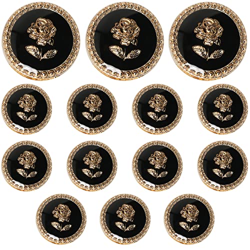 FMHXG 14 Stück Vintage Rose Knopf 15 mm Metall Emaille Anzug Knopf Blumenknöpfe für Handarbeit Kleidung Frauen Kleid Mantel Anzug Strickjacke Nähknopf Schwarz und Gold FMHXG 14 Stück Vintage Rose Knopf 15 mm Metall Emaille Anzug Knopf Blumenknöpfe für Handarbeit Kleidung Frauen Kleid Mantel Anzug Strickjacke Nähknopf Schwarz und Gold von FMHXG