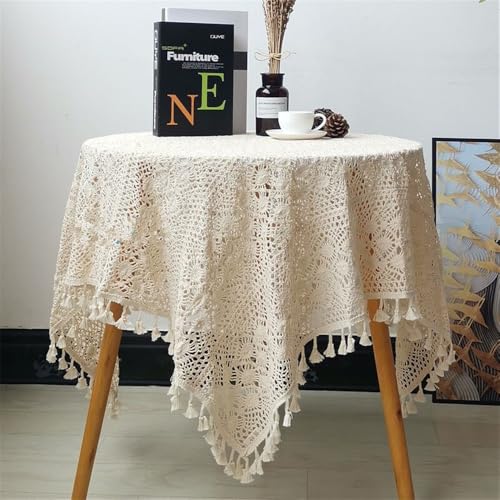FMIYJUN Rechteckige Häkel-Tischdecke, beige, Deckchen, Baumwolle, Vintage-Spitze, rechteckige Küche, böhmische Tischdecken für Party, Bankett, Esszimmer, Hochzeitsdekorationen von FMIYJUN