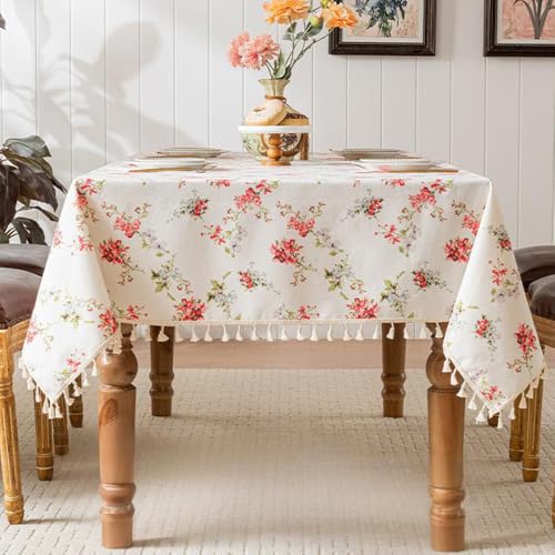 FMIYJUN Tischdecke, Blumendruck mit Quaste, pastoral, rechteckig, wasserdicht, für Küche, Abendessen, Party, Tischdekoration (140 x 200 cm) von FMIYJUN