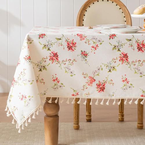 FMIYJUN Tischdecke, Blumendruck mit Quaste, pastoral, rechteckig, wasserdicht, für Küche, Abendessen, Party, Tischdekoration (140 x 280 cm) von FMIYJUN