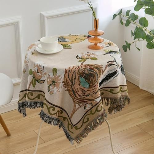 FMIYJUN Tischdecke, Retro-Blumendruck, pastoral, rechteckig, Quaste, Verdickung für Küche, Esszimmer, Picknick, Party, Heimdekoration (90 x 180 cm) von FMIYJUN