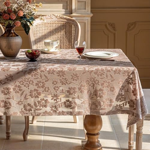 FMIYJUN Tischdecke, beflockt, Jacquard, Vintage, Spitze, rechteckig, für Küche, Esszimmer, Wohnzimmer, Hochzeiten, Bankette (140 x 220 cm) von FMIYJUN