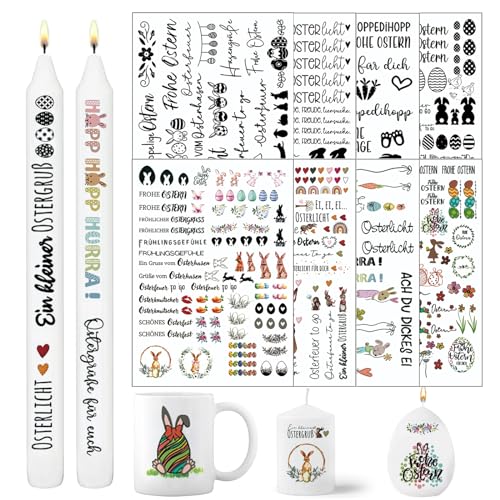 Ostern Kerzen Tattoo, 8 Stück Osterhase Kerzensticker, Kerzensticker Ostern, Ostern Kerzenfolie, Kerzentattoo, Kerzen Aufkleber Ostern, für Kerzen Keramik Tasse von FMKLDENA