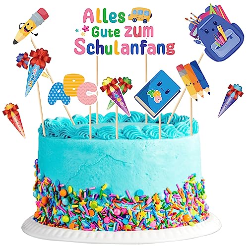 Einschulung Cake Topper, 12 Stück Schulanfang Kuchendeko, Tortendeko Einschulung, Schulanfang Tortendeko, Für Mädchen und Junge Schulanfang Party Deko von FMKLDENA