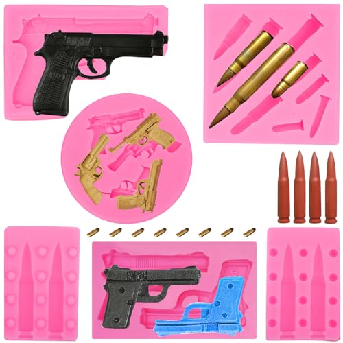 Pistolen-Silikonformen aus Silikon, Pistolen-Fondant-Form, 3D-Waffenform, für Kuchendekoration, Süßigkeiten, Schokolade, DIY, Polymer-Ton, Bastelprojekte, Cupcake-Topper-Dekoration (5 Stück) von FMOACEN