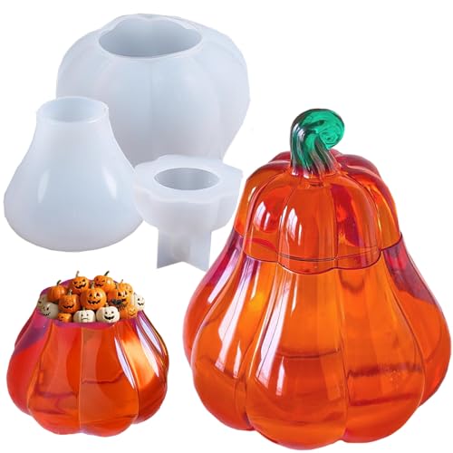 Kürbis-Harzglas-Formen mit Deckel, Kürbis-Silikonform, Erntedankfest, Herbst, Silikonform, Halloween-Epoxidharz-Formen für Süßigkeitenschachteln, Kerzenglas, Halloween-Dekoration von FMOYSIEN