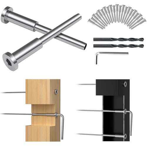 FMhotu Unsichtbares Kabelgeländer-Set, 30 Stück, 0,3 cm, T316 Edelstahl, unsichtbarer Empfänger und Bolzenende, Spanner für Holz-/Metallpfosten, Kabelgeländer-Hardware (Silber) von FMhotu