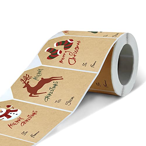 FNBK 5 * 7.5cm 250 Stück Kraftpapier Aufkleber Weihnachten Dekorative Sticker Selbstklebend, für Hochzeiten, Handarbeit, Geschenkver, Weihnachten Dekoration, Kuchen Siegel Aufkleber von FNBK