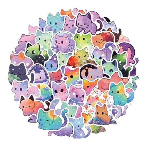 Cartoon-Aufkleber mit Sternenhimmel, Tiere, Katze, niedlich, ästhetisch, wasserdicht, niedlich, Cartoon-Katze, Tieraufkleber, für Computer, Laptop, Scrapbooking, Planer, Tagebücher, Telefon Cartoon-Aufkleber mit Sternenhimmel, Tiere, Katze, niedlich, ästhetisch, wasserdicht, niedlich, Cartoon-Katze, Tieraufkleber, für Computer, Laptop, Scrapbooking, Planer, Tagebücher, Telefon von FNSIGHD