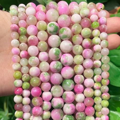 Natursteinperlen, rosa, grün, weiß, Jade, rund, lose Distanzperlen für Schmuckherstellung, Handarbeiten, DIY-Armband, Halskette, rosa, grün, weiß, 10 mm (ca. 36 Stück) von FNTSMA