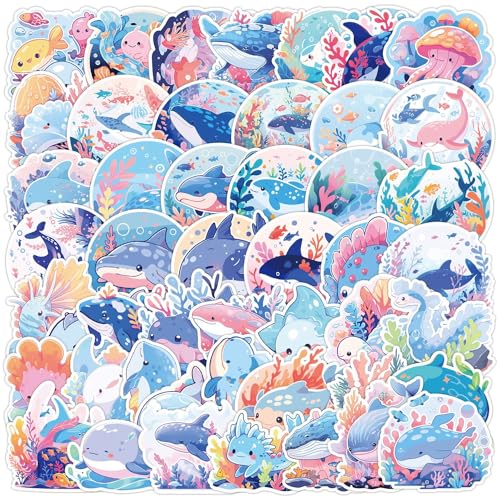 Cute Ocean Life Aufkleber,50PCS Niedliche handgemalte Hai Wal Delfin Aufkleber für Gitarre Skateboard Laptop Gepäck, Vinyl Wasserdicht Cute Ocean Life Aufkleber,50PCS Niedliche handgemalte Hai Wal Delfin Aufkleber für Gitarre Skateboard Laptop Gepäck, Vinyl Wasserdicht von FOCRI