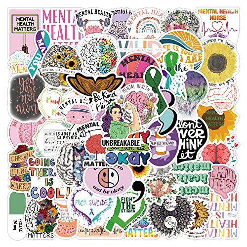 FOCRI 100Pcs Mental Health Awareness Sticker Pack, Aesthetic Trendy Vinyl Waterproof Stickers for Laptop, Water Bottle, Skateboard, Phone, Journaling, Gifts for Kids Adults von FOCRI