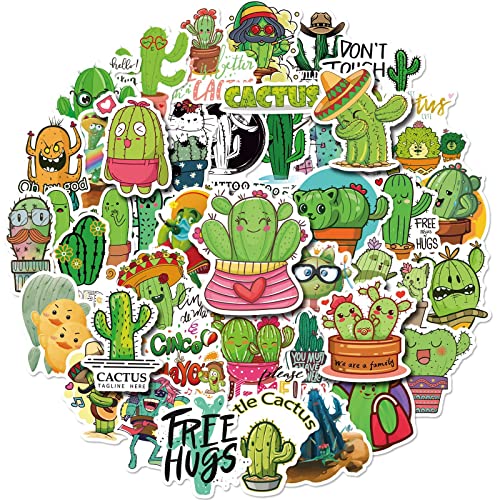 FOCRI 50Pcs Kaktus Aufkleber, Niedliche Grüne Pflanze Blumen Topf Aufkleber Packs für Laptop, Wasserflasche, Tagebuch, Computer von FOCRI