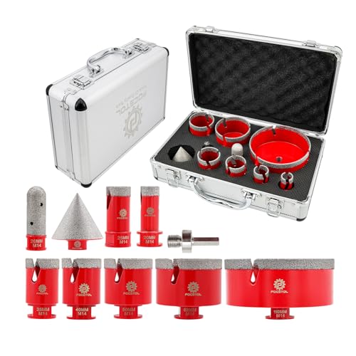 Diamant Fliesenbohrer Set - FOCSTOL Diamant Lochsäge Set für Porzellan Keramik Fliesen Marmor Granit 10 Stück (20/25/35/40/50/68/110mm+20mm Fingerfräser+50mm Fasenbohrer+Adapter) von FOCSTOL