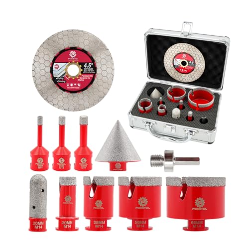 Diamant Fliesenbohrer Set - FOCSTOL Diamant Lochsäge Set für Porzellan Keramik Fliesen Marmor Granit 10 Stück (6/8/10/20/35/50/68mm+20mm Fingerfräser+50mm Fasenbohrer+Adapter+115mm Trennscheibe) von FOCSTOL