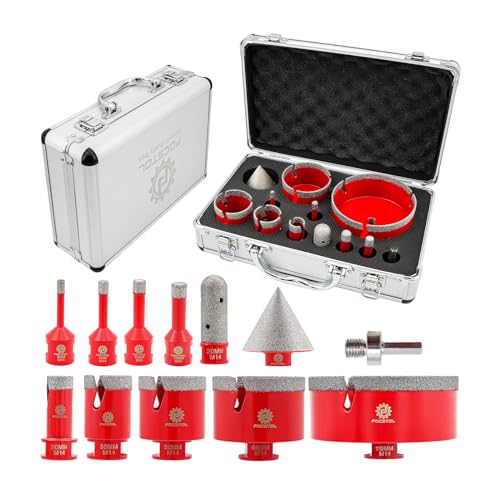 Diamant Fliesenbohrer Set - FOCSTOL Diamant Lochsäge Set für Porzellan Keramik Fliesen Marmor Granit 12 Stück (6/8/10/12/20/35/50/68/110mm+20mm Fingerfräser+50mm Fasenbohrer+Adapter) von FOCSTOL
