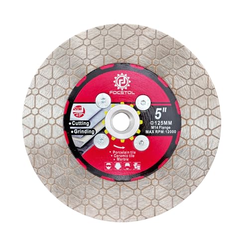 Diamant Trennscheibe 125mm - FOCSTOL Fliesentrennscheibe Schneiden und Schleifen mit M14 Flansch für Porzellan Keramik Fliesen Marmor Granit Kunststein Quarz Diamant Trennscheibe 125mm - FOCSTOL Fliesentrennscheibe Schneiden und Schleifen mit M14 Flansch für Porzellan Keramik Fliesen Marmor Granit Kunststein Quarz von FOCSTOL