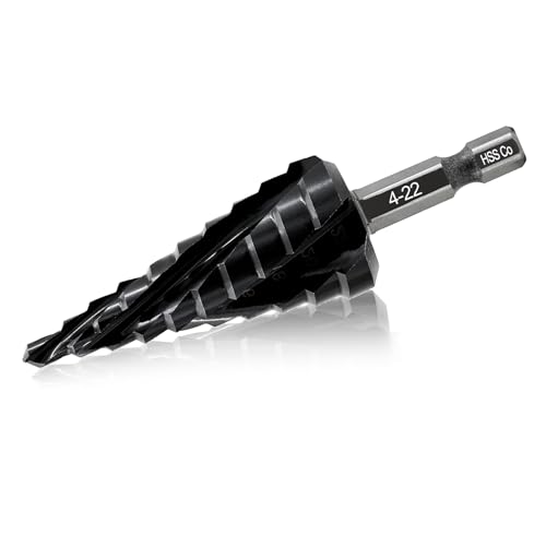 FOCSTOL Cobalt Stufenbohrer 4-22mm - Vierspiralnut HSS Stufenbohrer M35 mit Schnellwechsel-Sechskantschaft für Edelstahl Metall Aluminium Kupfer Kunststoff Holz FOCSTOL Cobalt Stufenbohrer 4-22mm - Vierspiralnut HSS Stufenbohrer M35 mit Schnellwechsel-Sechskantschaft für Edelstahl Metall Aluminium Kupfer Kunststoff Holz von FOCSTOL