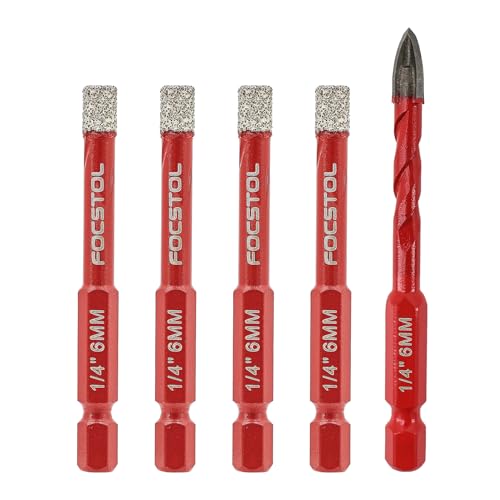 FOCSTOL Diamant Fliesenbohrer 6mm mit Schnellwechsel-Sechskantschaft und 6mm Hartmetallbohrer für Keramik Porzellan Fliese Marmor Granit Ziegel Packung mit 5 FOCSTOL Diamant Fliesenbohrer 6mm mit Schnellwechsel-Sechskantschaft und 6mm Hartmetallbohrer für Keramik Porzellan Fliese Marmor Granit Ziegel Packung mit 5 von FOCSTOL