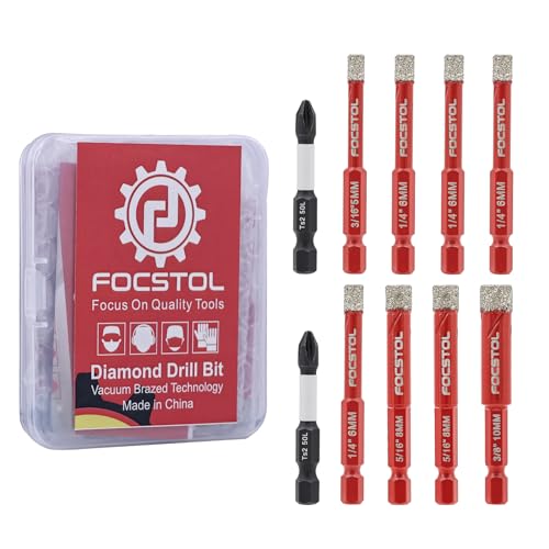FOCSTOL Diamant Fliesenbohrer Set 10 Stück, Diamant Bohrkronen mit Schnellwechsel Sechskantschaft für Porzellan Keramik Marmor, Granit Quarz, 5/6/8/10mm FOCSTOL Diamant Fliesenbohrer Set 10 Stück, Diamant Bohrkronen mit Schnellwechsel Sechskantschaft für Porzellan Keramik Marmor, Granit Quarz, 5/6/8/10mm von FOCSTOL