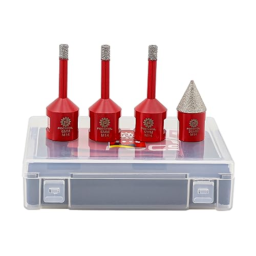 FOCSTOL Diamant Fliesenbohrer Set - 6/6/6mm Diamant Lochsäge+20mm Fasenbohrer für Porzellan Keramik Fliesen Marmor Granit M14 Gewinde Packung mit 4 FOCSTOL Diamant Fliesenbohrer Set - 6/6/6mm Diamant Lochsäge+20mm Fasenbohrer für Porzellan Keramik Fliesen Marmor Granit M14 Gewinde Packung mit 4 von FOCSTOL
